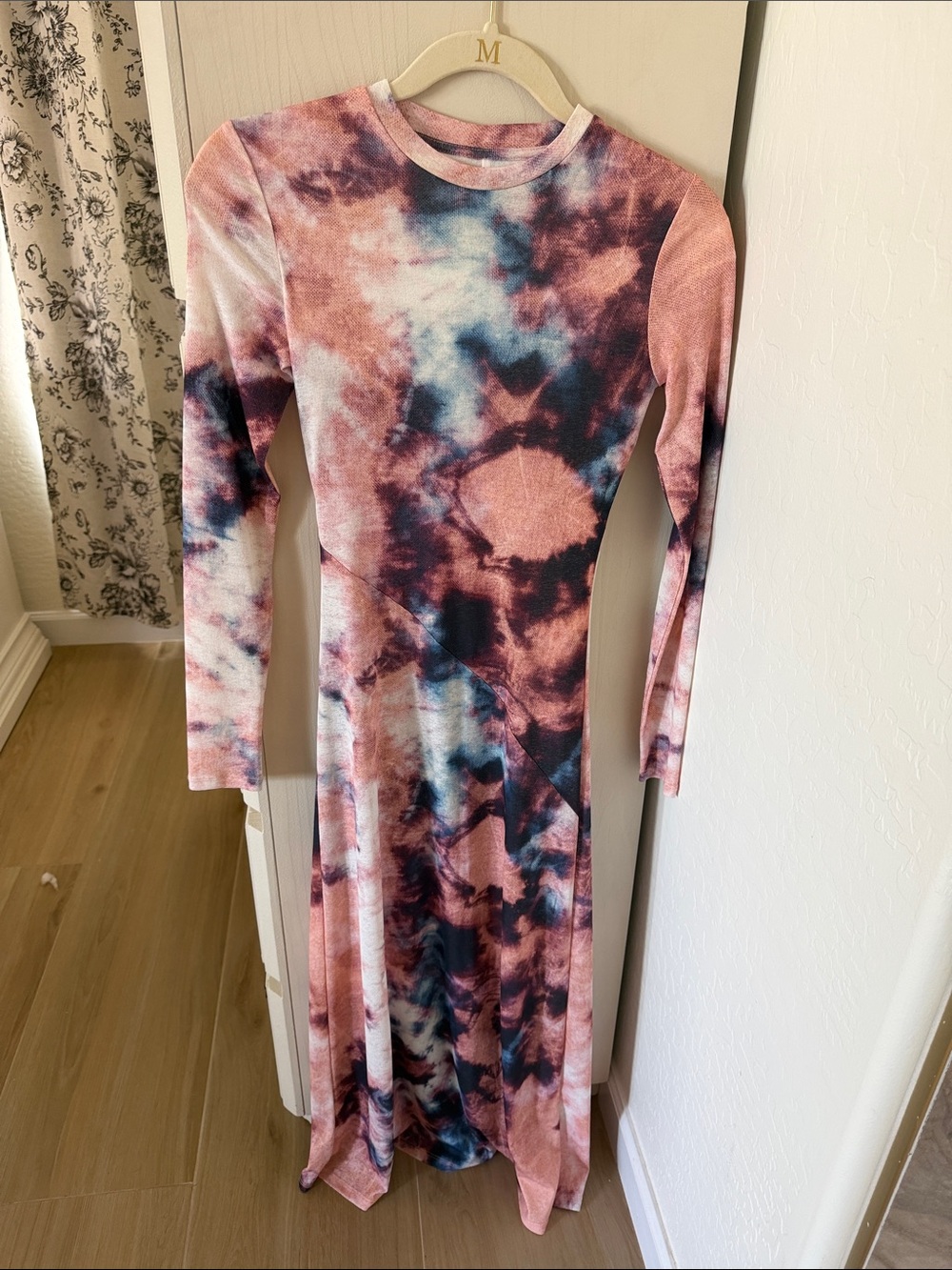 Bardot Long-Sleeve Tie-Dye Maxi Dress in Pink and Blue